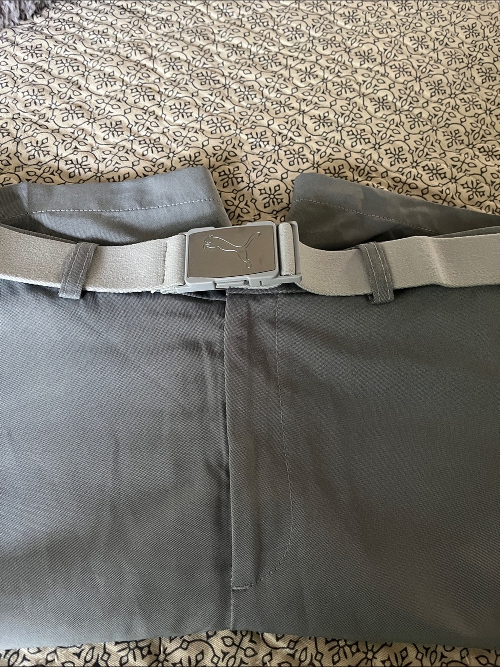 Haggar Light Gray Web Belt with Logo Buckle